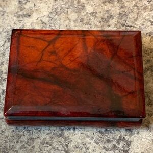 Alabaster Vintage Dark Red Hinged Trinket Box Made In Italy